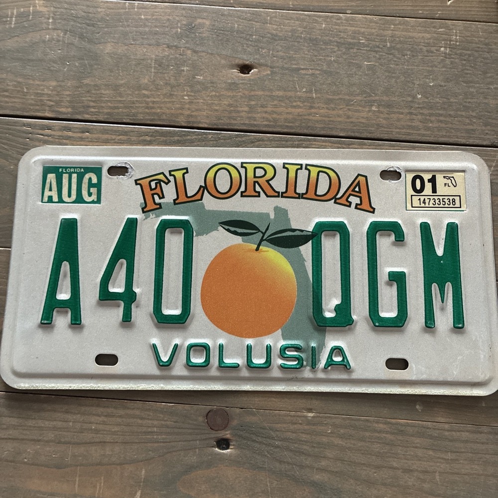 Vintage Florida License Plate Volusia County A40QGM 2001